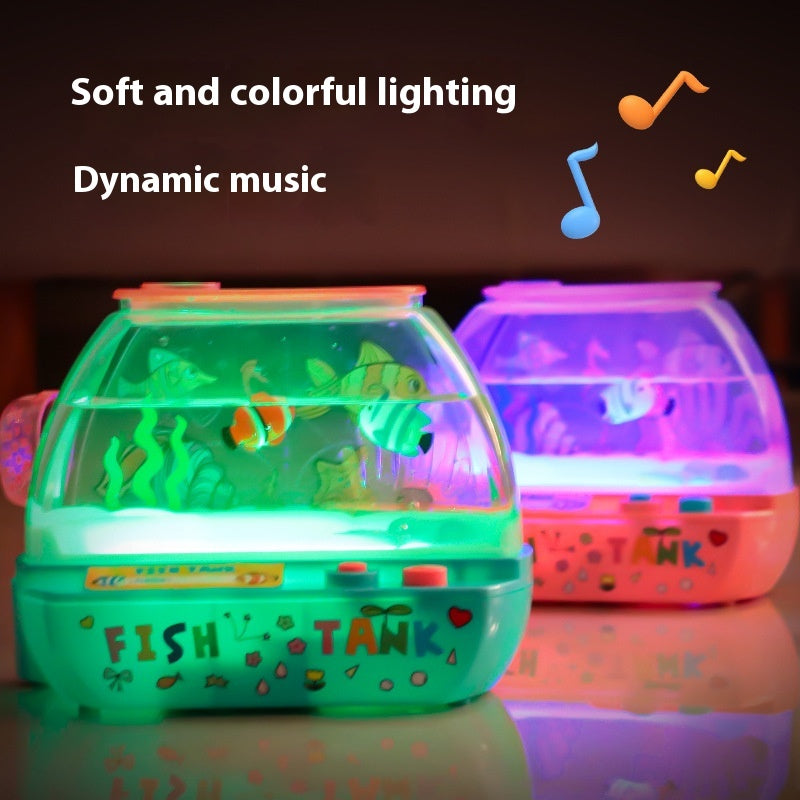 Cross-border children's simulation fish tank happy aquarium fish farming fishing puzzle early education light music play house toys