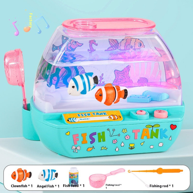 Cross-border children's simulation fish tank happy aquarium fish farming fishing puzzle early education light music play house toys