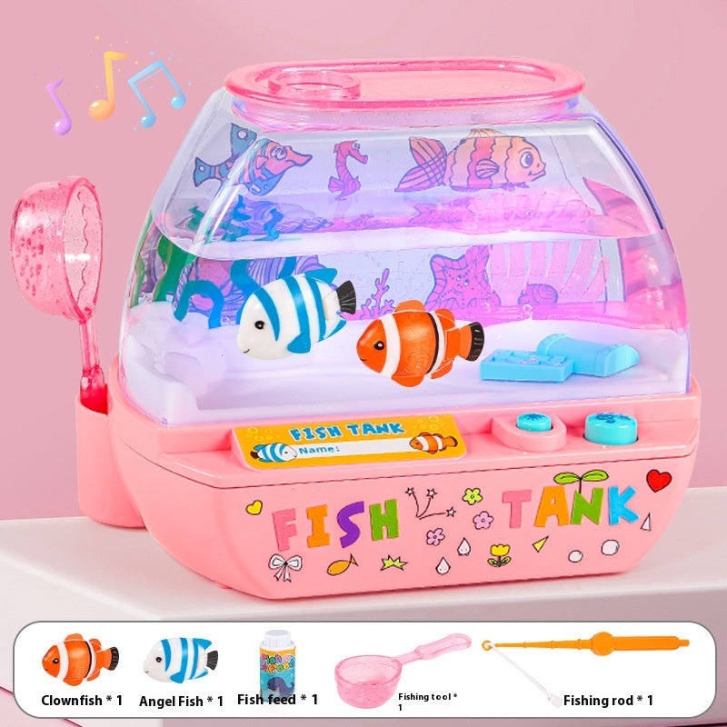 Cross-border children's simulation fish tank happy aquarium fish farming fishing puzzle early education light music play house toys