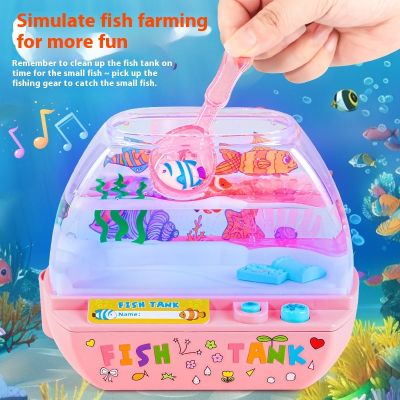 Cross-border children's simulation fish tank happy aquarium fish farming fishing puzzle early education light music play house toys