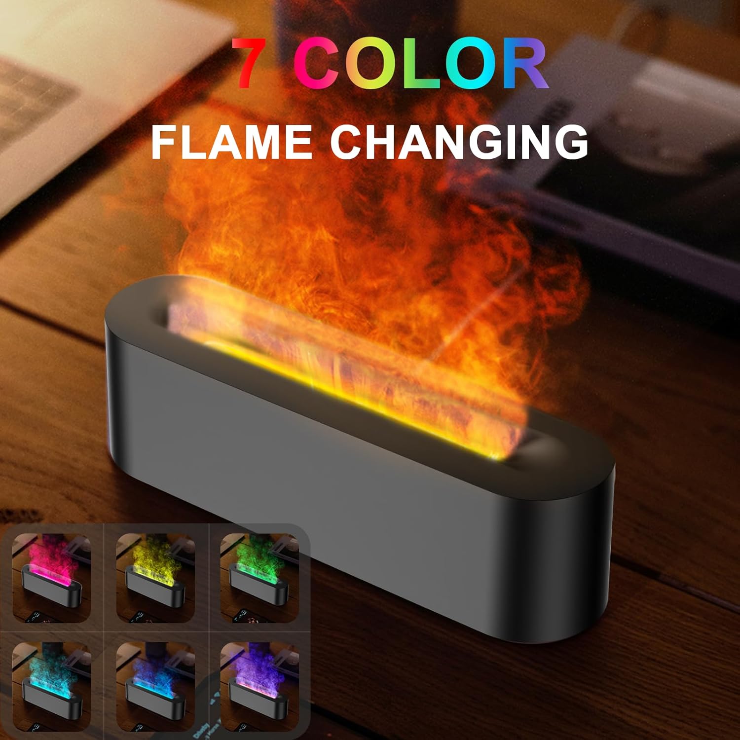 7-Colors Colorful Flame Fire Diffuser Humidifier Ultra-Quiet Aroma Essential Oils Aromatherapy Diffusers for Large Room, Bedroom, Office