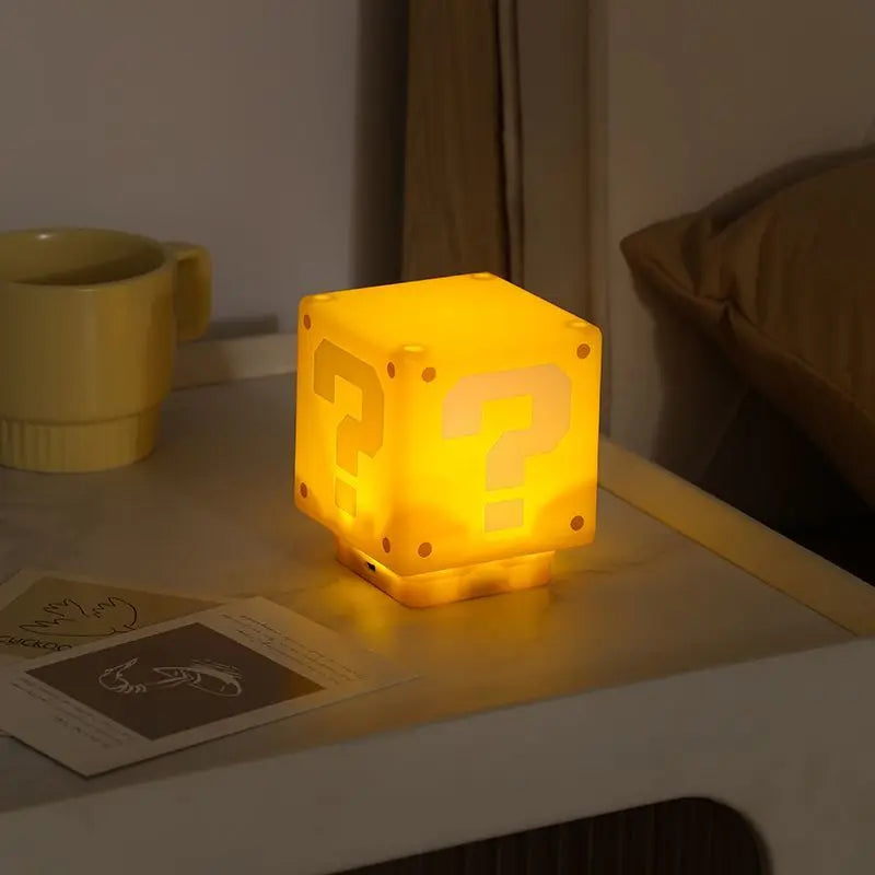 Luz nocturna de Super Mario con música, periféricos de Anime, punto de interrogación LED, sapo, lámpara de noche para dormitorio para niños, regalos con carga USB