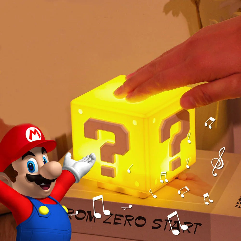 Luz nocturna de Super Mario con música, periféricos de Anime, punto de interrogación LED, sapo, lámpara de noche para dormitorio para niños, regalos con carga USB