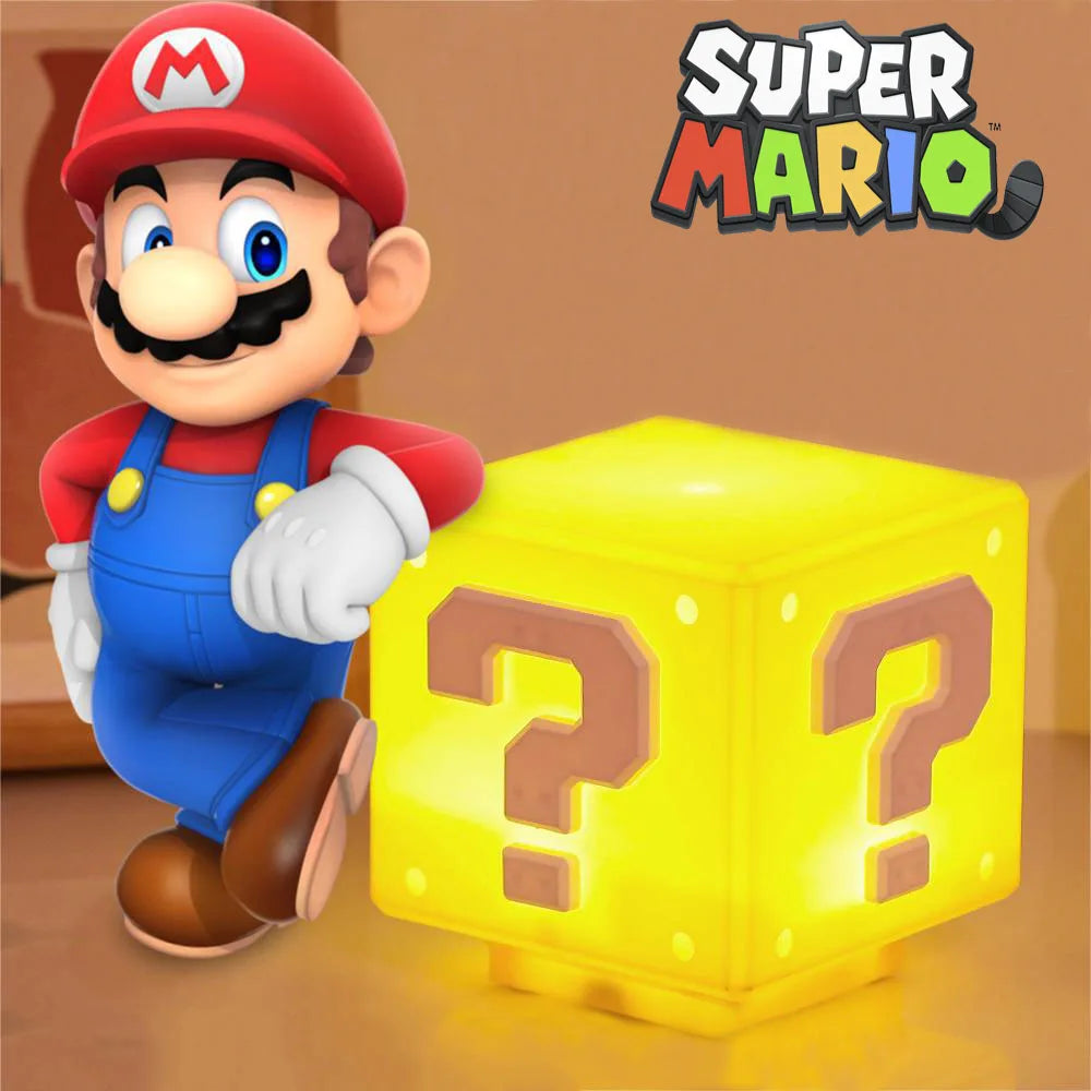 Luz nocturna de Super Mario con música, periféricos de Anime, punto de interrogación LED, sapo, lámpara de noche para dormitorio para niños, regalos con carga USB