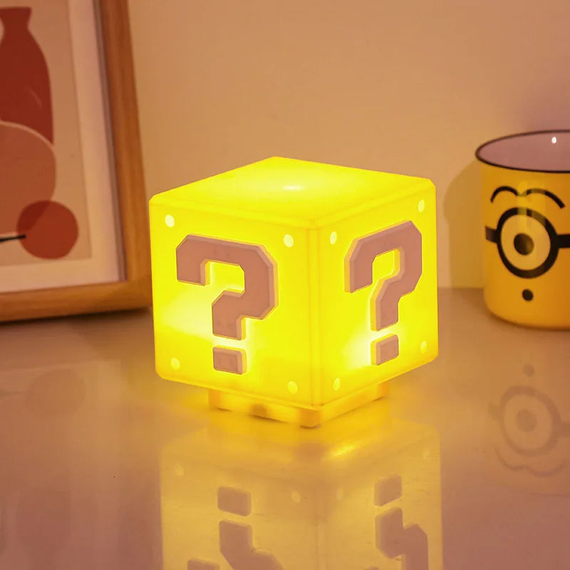 Luz nocturna de Super Mario con música, periféricos de Anime, punto de interrogación LED, sapo, lámpara de noche para dormitorio para niños, regalos con carga USB