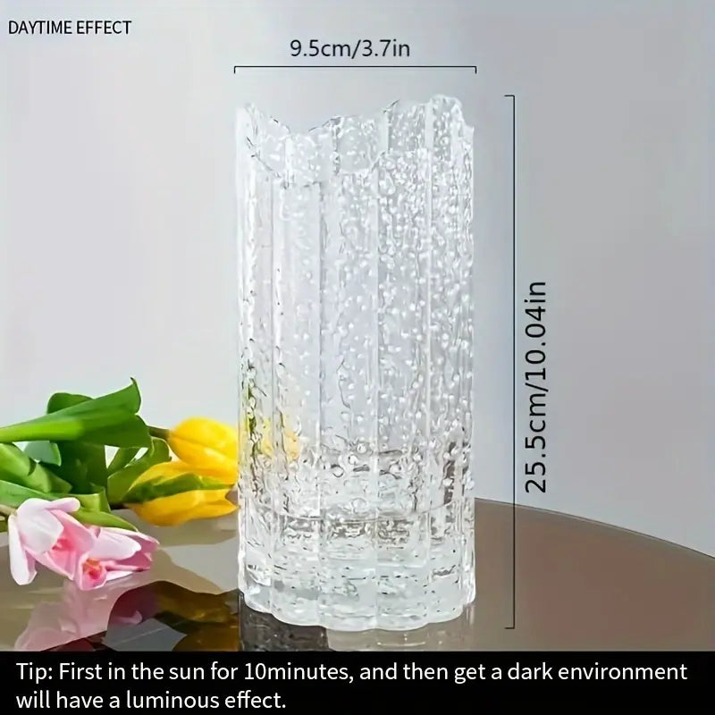 Luminous Glass Vase, Flower Vase For Living Room Decor, Spring Summer Home Table Decor, Spring Summer Decor St Patrick's Day Easter Decor, Aesthetic Room Decor